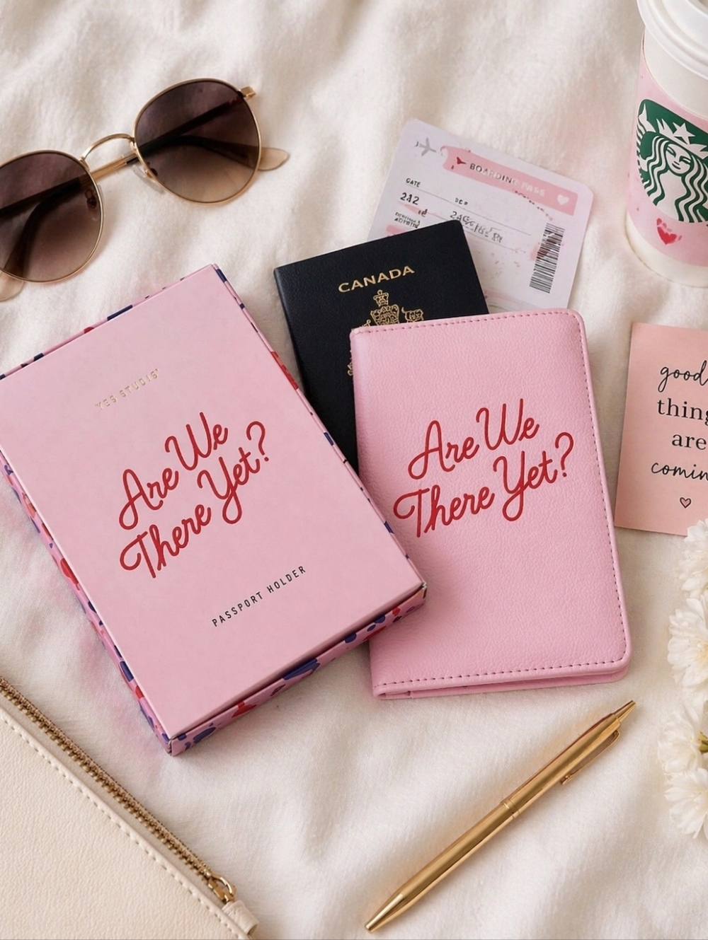 Cute Pink Passport Holder ‘Are We There Yet’ Travel Wallet Gift Aesthetic Travel